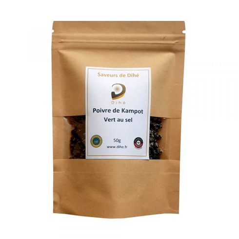 Poivre vert frais conservé dans du sel - Poivre de Kampot vert au sel - Poivre vert givré