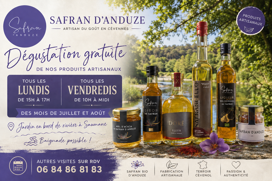 Dégustation gratuite chez le producteur : découvrez les saveurs du safran au cœur des Cévennes