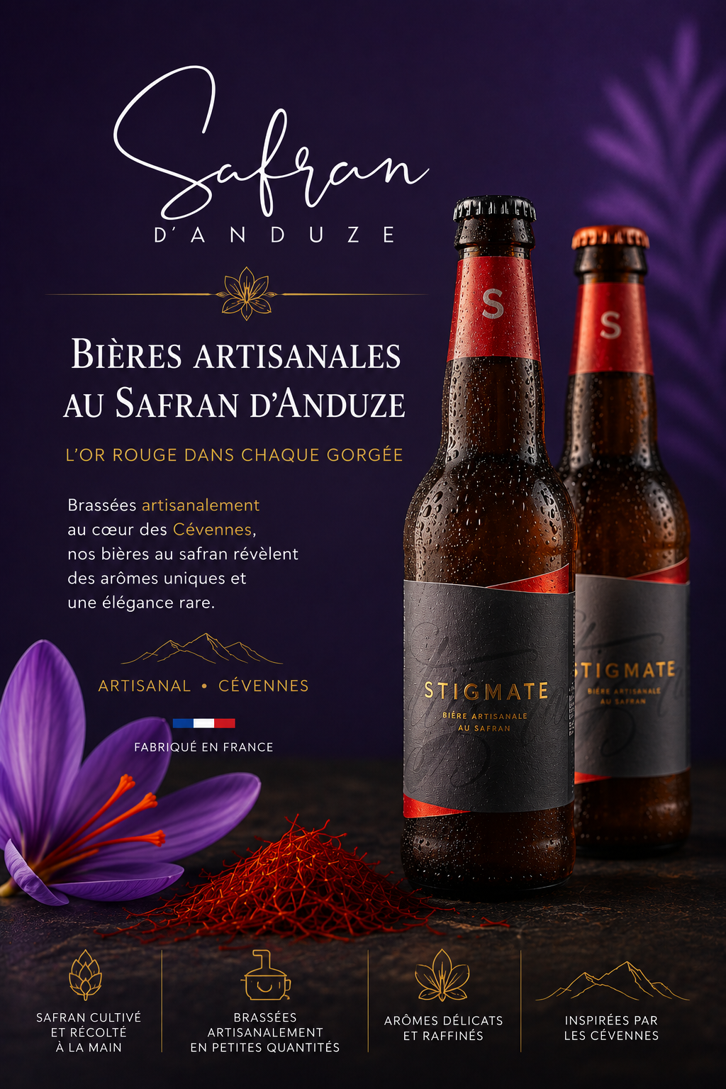 Bières artisanales au safran bio - Blonde ou Ambrée