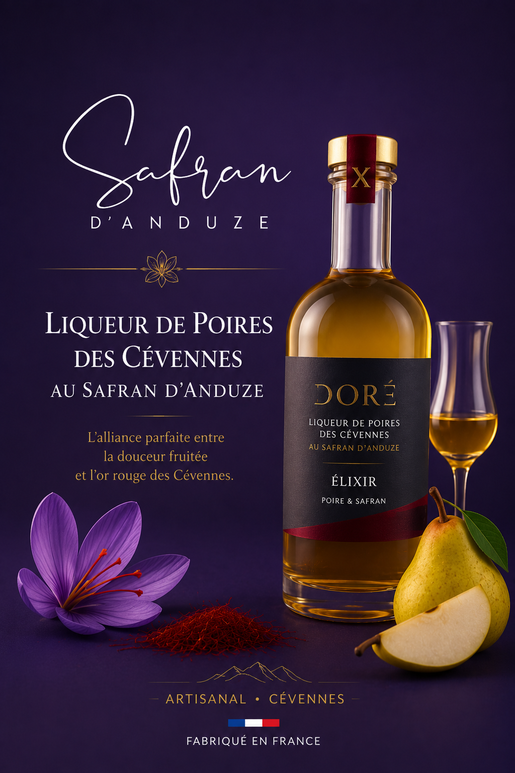 Liqueur de poires au safran bio d'Anduze