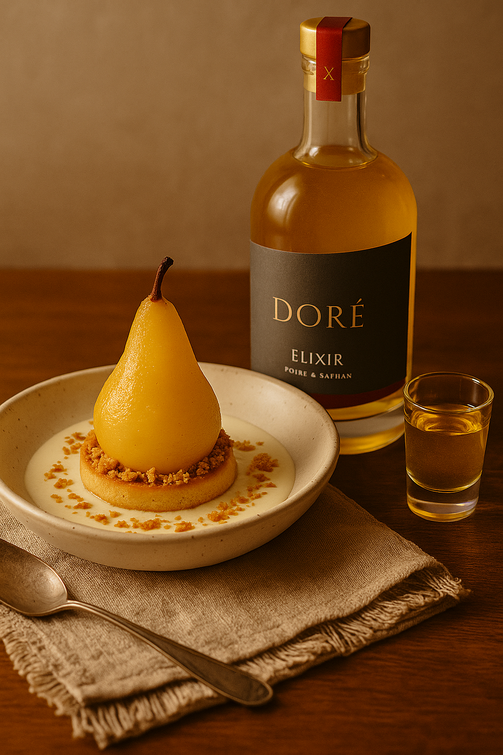 Liqueur au safran bio - Liqueur de poires des Cévennes au safran bio d'Anduze - Recette à la liqueur de poires et safran - Direct producteur