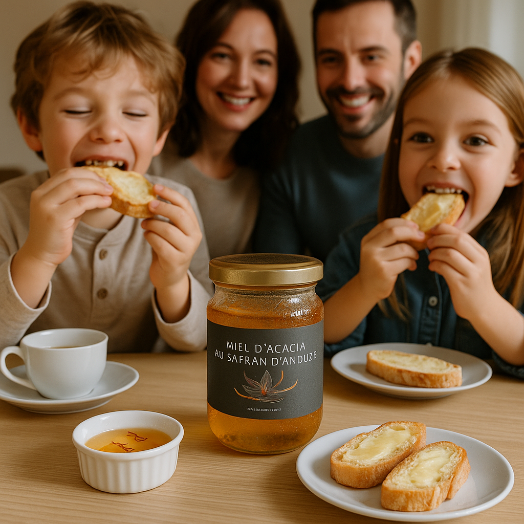 Recette de miel au safran: tartines au miel d'acacia au safran bio artisanal