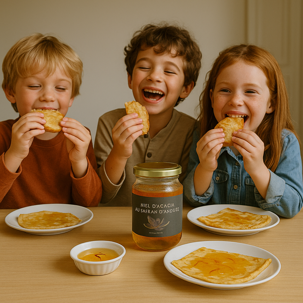 Recette de miel au safran: pancakes au miel d'acacia au safran bio artisanal