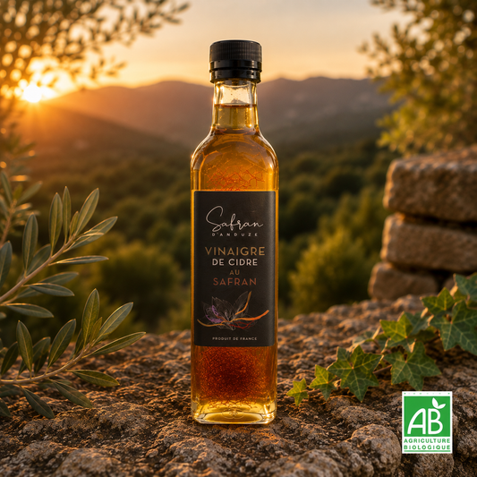 Vinaigre de cidre bio non filtré au safran 250 ml – Safran d’Anduze