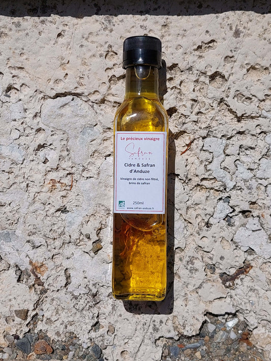 Vinaigre de cidre brut aromatisé au safran bio d'Anduze - Direct producteur